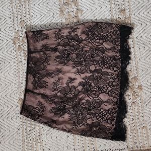 Victoria's Secret Elegant Black Pink Lace Mini Slip Skirt